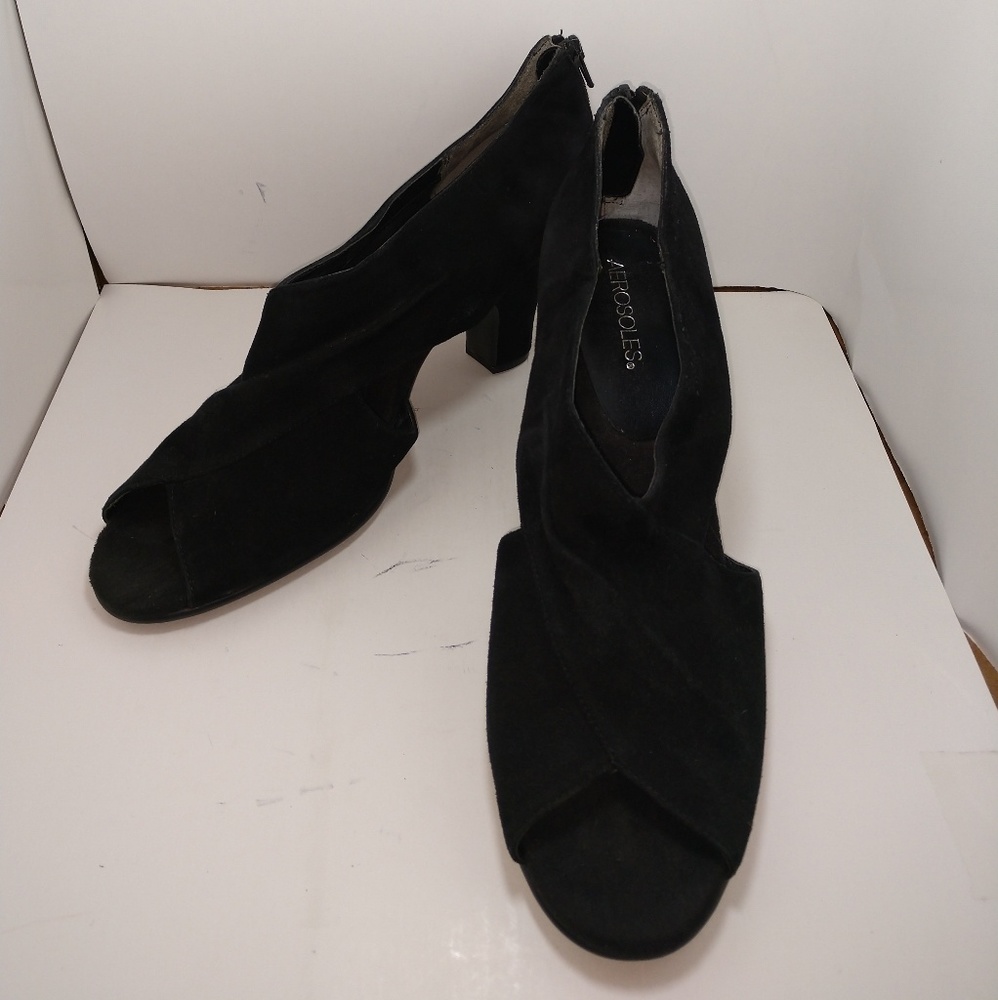 Aerosoles Black Suede Peep toe Size 12